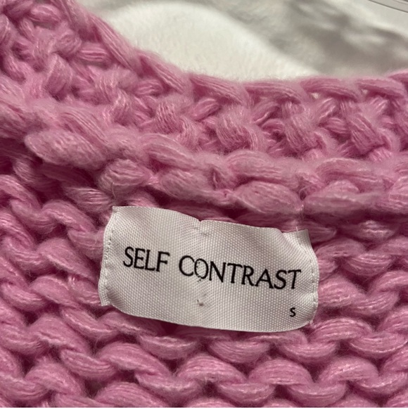 Self Contrast Anthropologie Chunky Knit V Neck Sweater Oversized Pink Small - Picture 9 of 11